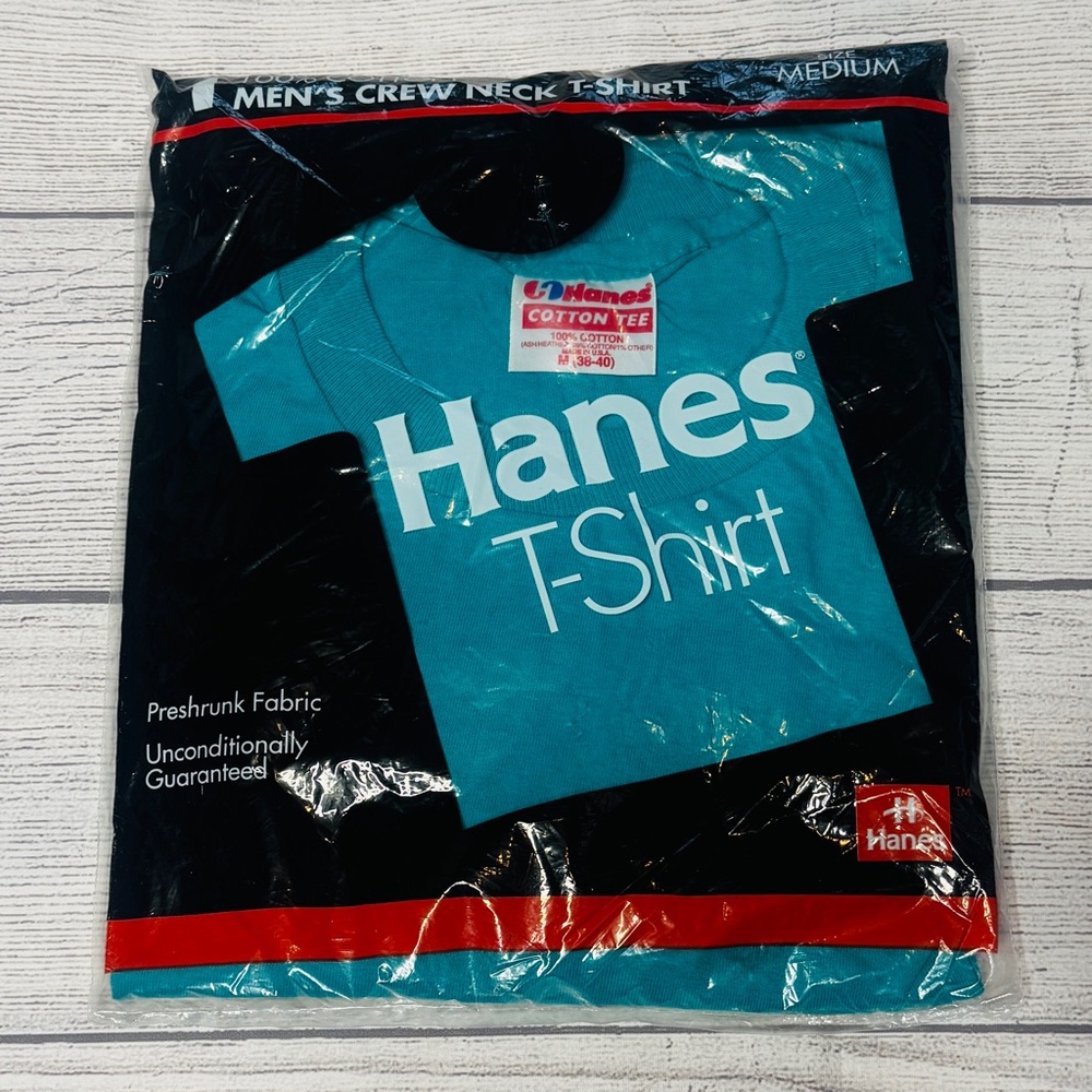 Hanes Vintage‎ 90s Men’s Cotton Crew Neck T-Shirt Medium Jade Teal NIP